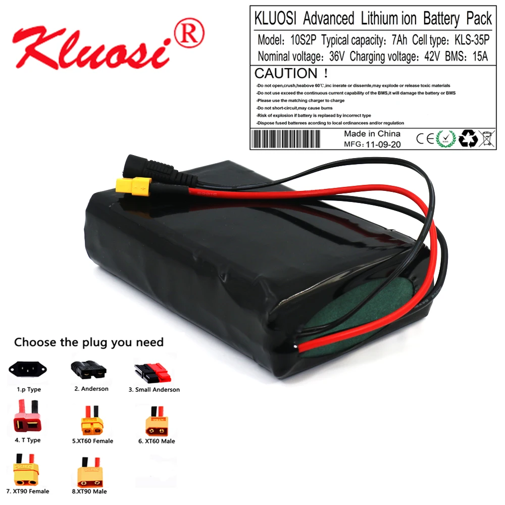 

KLUOSI 36V 10S2P 7Ah 450W 18650 - 15A BMS