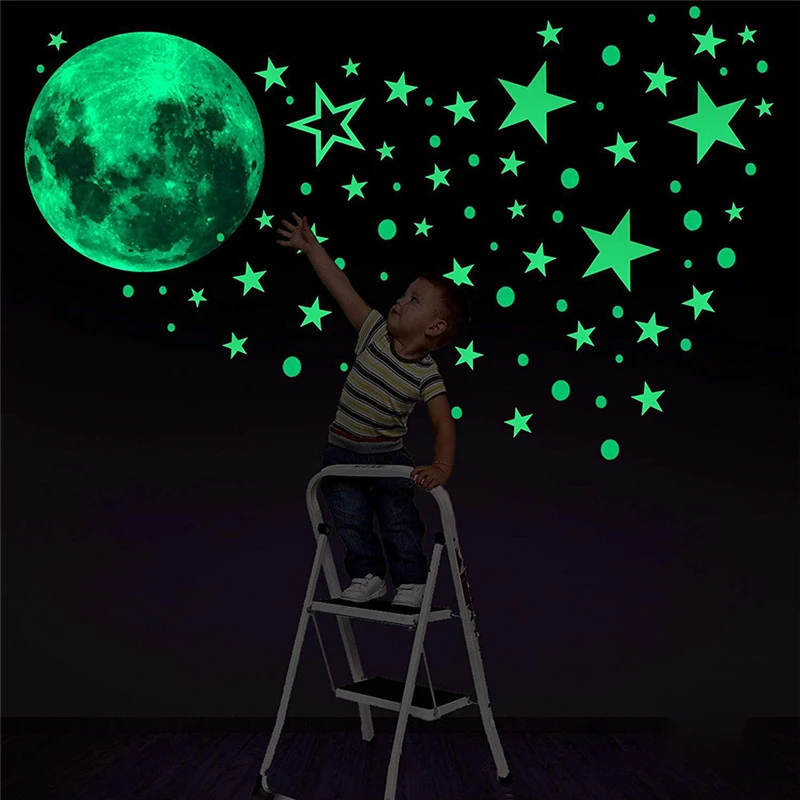 

30cm Kids 3D Star Moon Luminous Wall Sticker Living Room Bedroom Decoration Home Glow In The Dark Wall Stickers