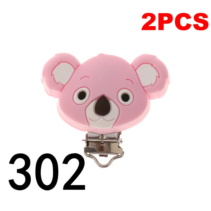 KC-302 Pink Fkisbox 2pcs Mouse Pacifier Clip Silicone Bead Baby Teether& Plastic Teething Accessories Nipple Clasps Toy DIY Round Koala - Цвет: KC-302 Pink