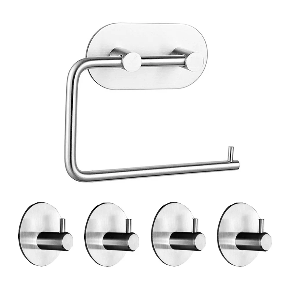 

Rustproof Stainless Steel Adhesive Hooks Bathroom Accessories Set Towel Hook Wall Towel Ring Toilet Paper Holder