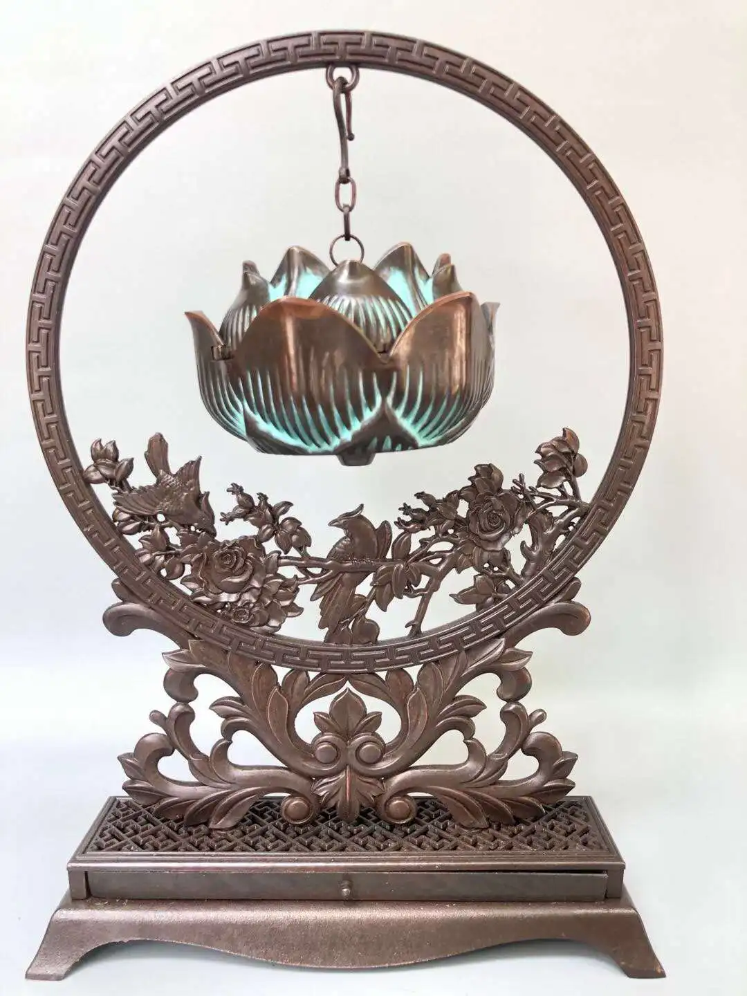 Луна китайская старая латунная горелка с ладаном Буддой Дракон Висячие