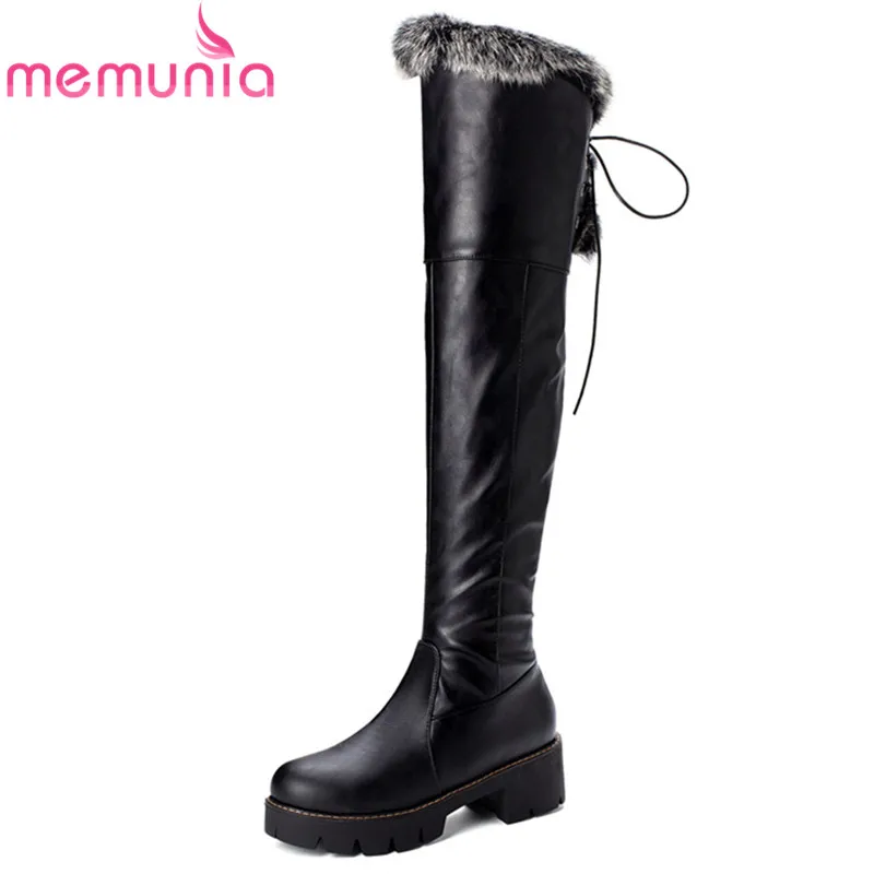 Женские сапоги с мехом MEMUNIA черные круглым носком на толстом меху для зимы 2021 |