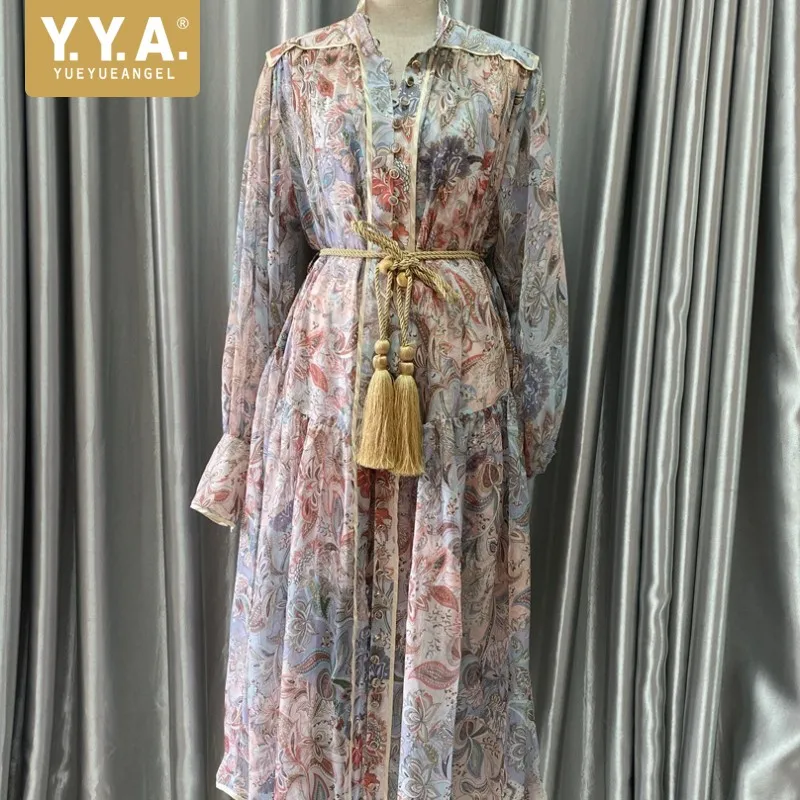 

Новинка Осень 2021, элегантный женский костюм из двух предметов с винтажным принтом и пышными рукавами, офисное длинное платье в стиле Харадз...