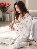 100 cotton pajamas for women sleepwear winter cute cartoons pijama feminino white home clothes pj set print cotton pyjama femme