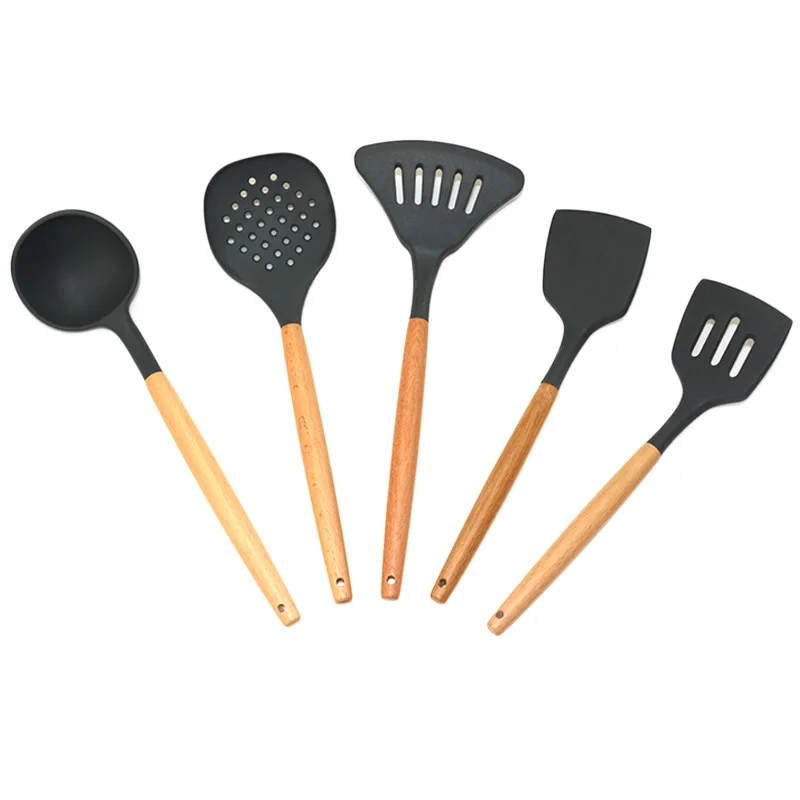 

Silicone Wooden Handle Kitchen Set of 11 Non-stick Shovel Spoon Tool Set Shovel Soup Spoon Spoon Cooking Utensils Kitchen Set