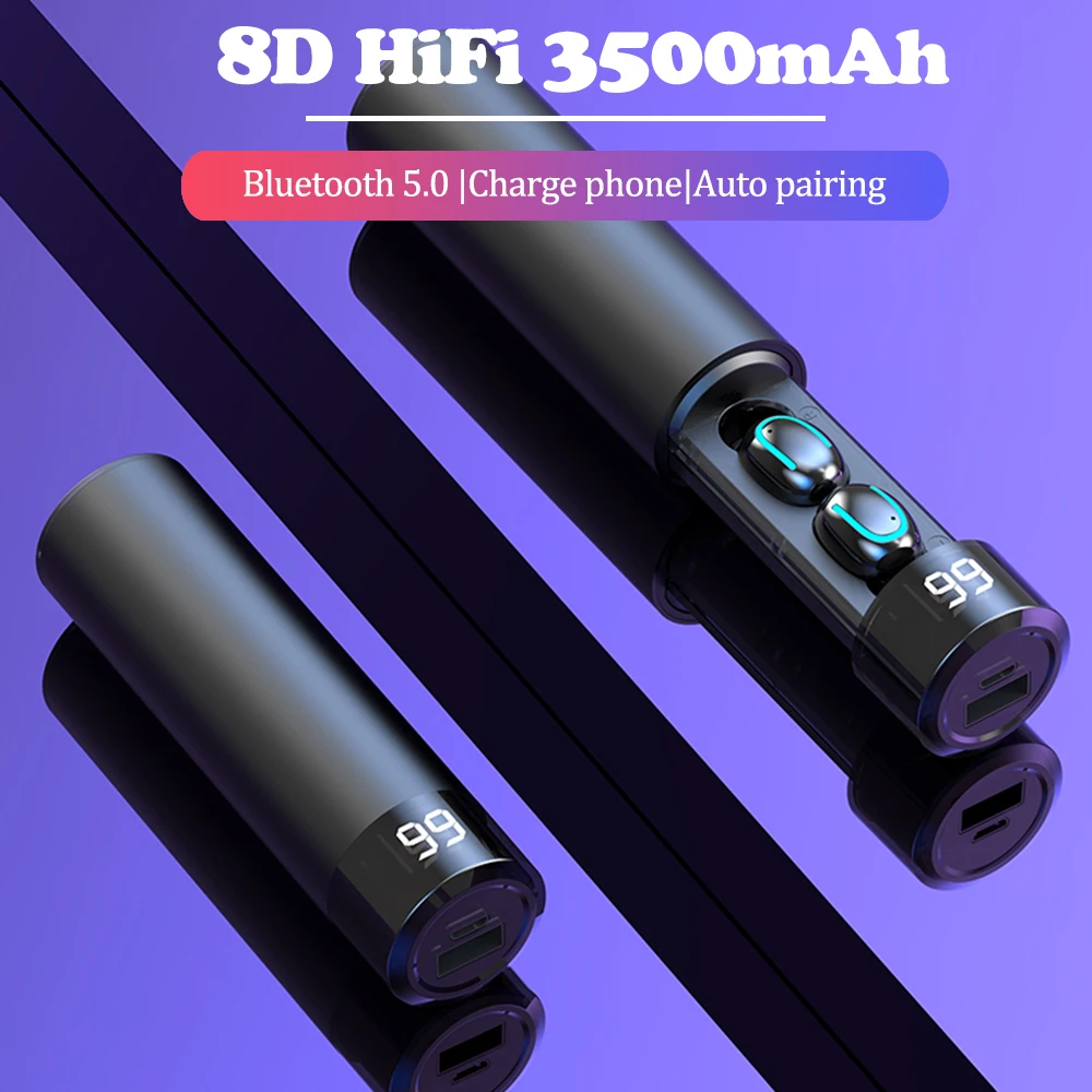 3500 мАч беспроводные наушники блютуз bluetooth TWS V5.0 мини Bluetooth для телефона гарнитура