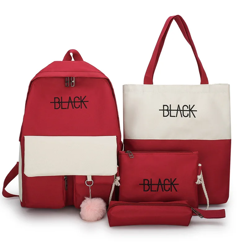 

2020 4Pcs/set Canvas School Bags For Teenager Girls Students Larger Capacity Women School Travel Backpacks Female Book Bags
