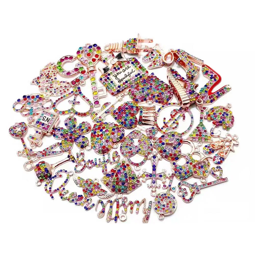 

35pcs Alloy Colorful Rhinestone Mixed Fashion Charms Picked at Random Fit for Women's DIY Jewelry Accessories F12
