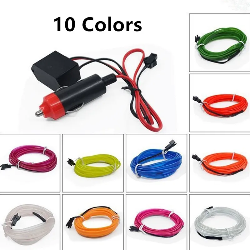 

EL Wire With Cigarette Lighter Flexible Neon Lamp Glow Rope Tube Cable LED Strip Light For Car Decoration With 6mm Sewing Edge