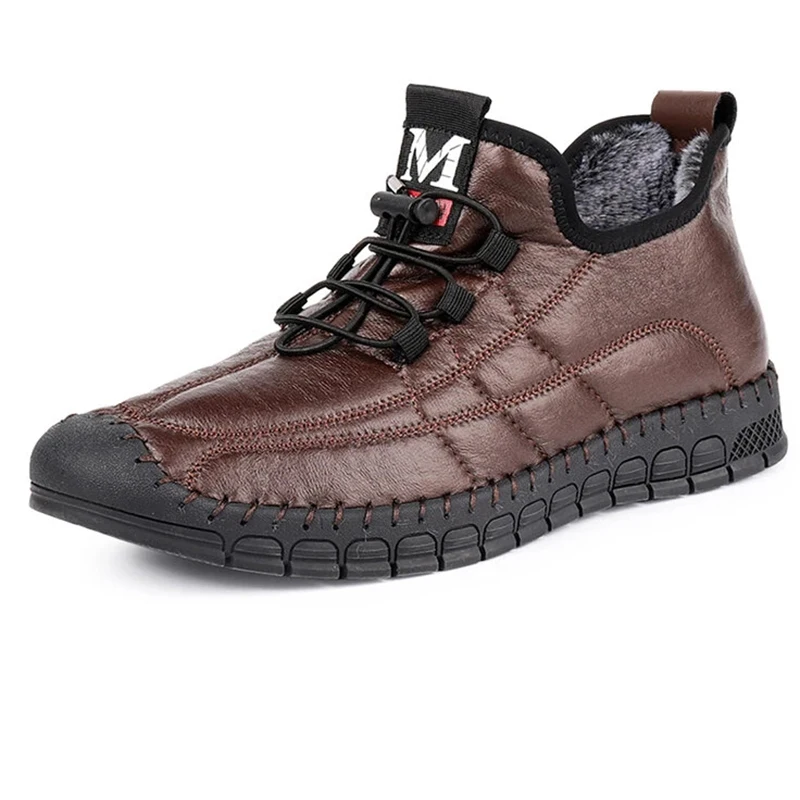 

Мужские теплые прогулочные ботинки с плюшевой подкладкой, повседневная однотонная прогулочная обувь на шнуровке, Зимние удобные базовые б...