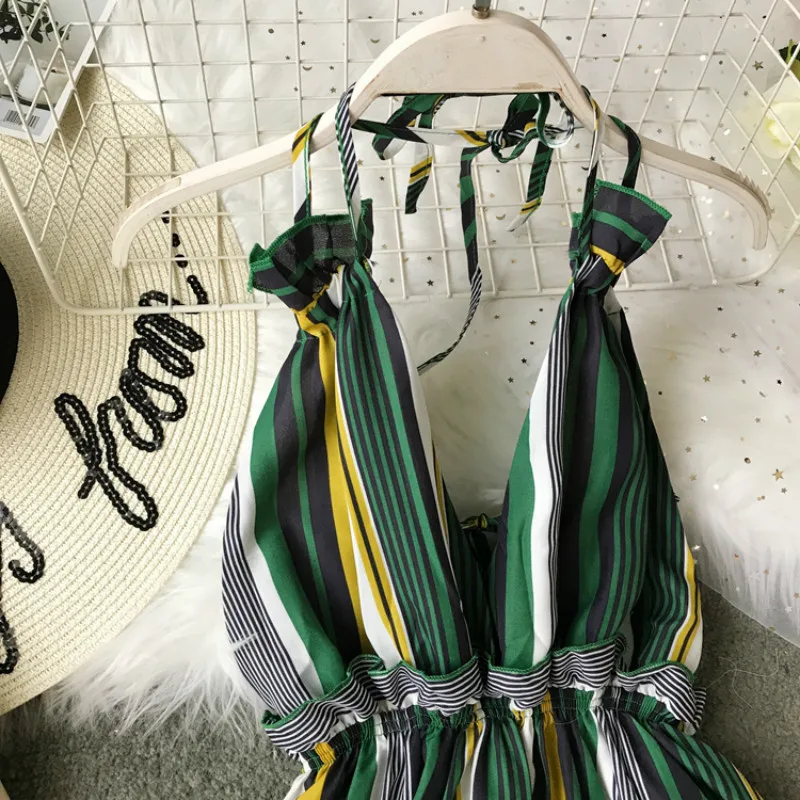 Женское шифоновое платье в стиле бохо летнее пляжное с лямкой на шее и открытой