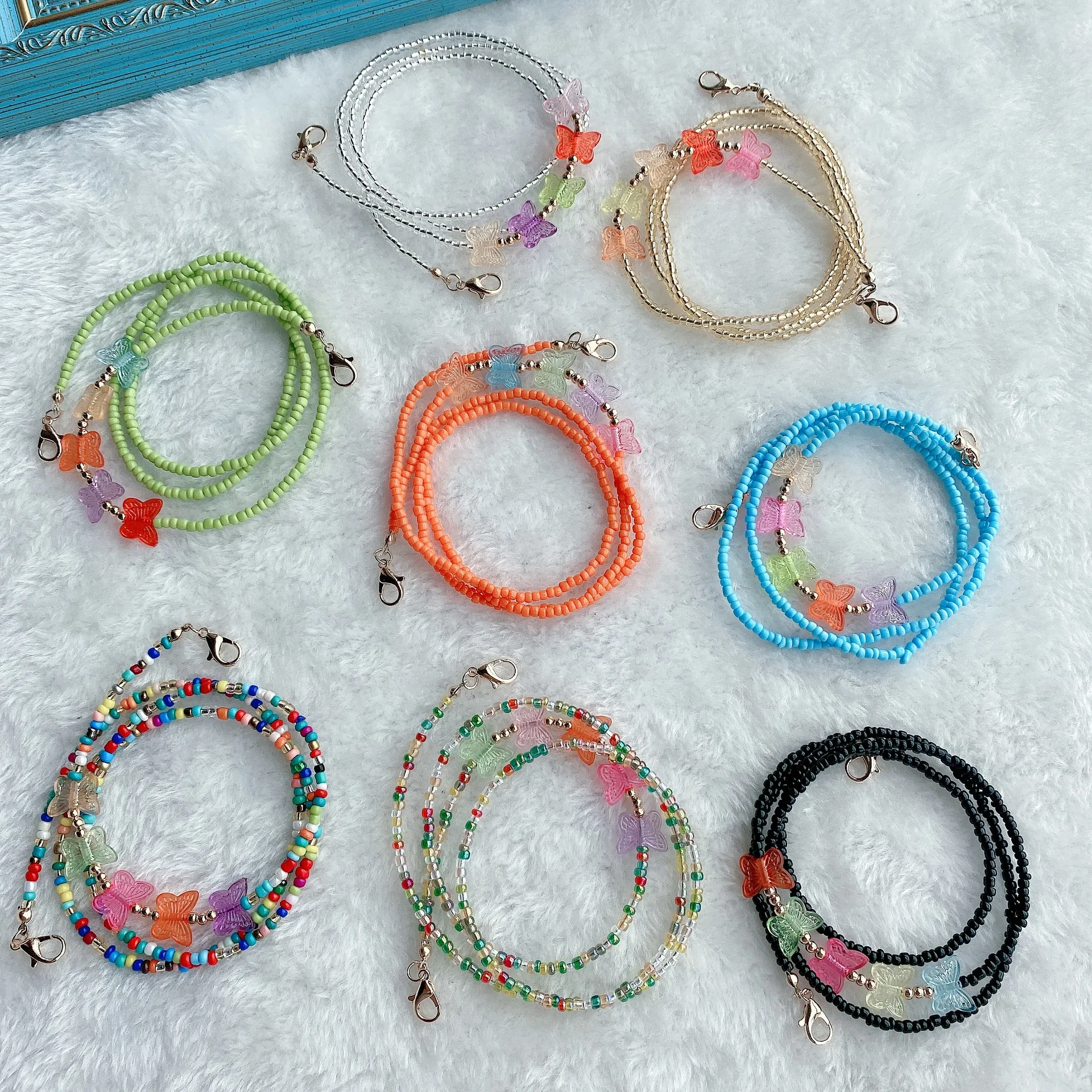 

8 Colors Boho Colorful Beads Butterfly Anti-lost Face Cover Lanyard Adjustable Mask Chain Necklace Strap Holder for Women Kids