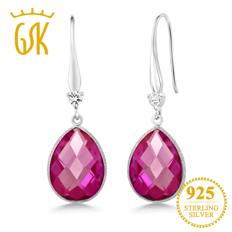 GemStoneKing 12 00 Ct Груша Форма создан красный рубин для женщин 925 стерлингового серебра