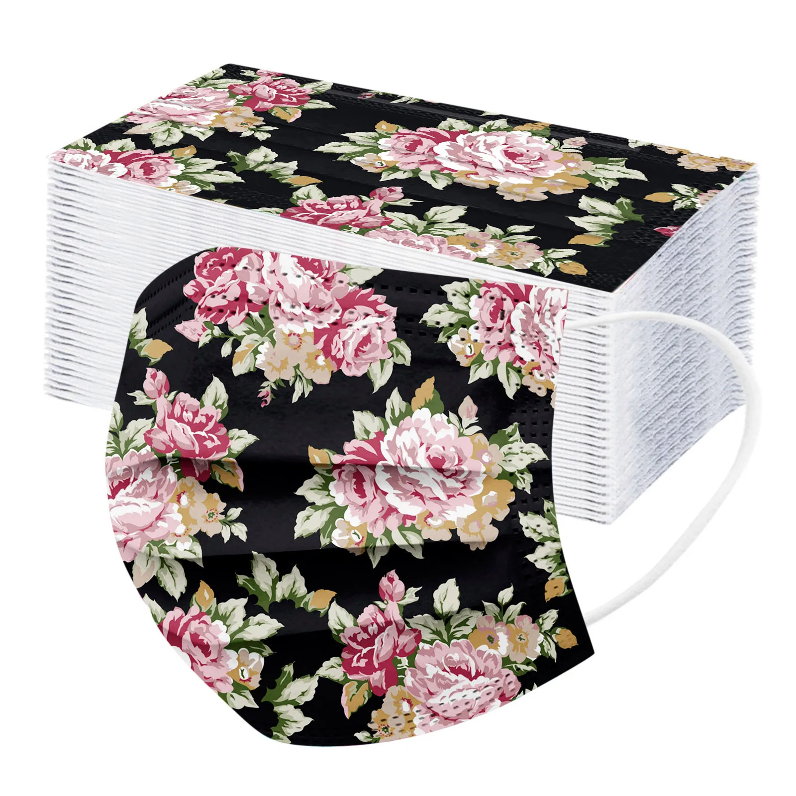 50 шт. одноразовая маска для лица женская элегантная Цветочная дышащая из 3 слоев