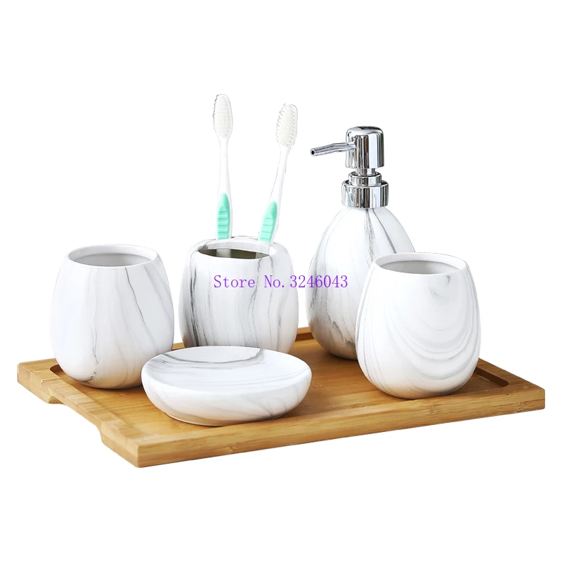 

Promotional Bathroom Ceramic Latex Bottles Soap Dish Bathroom Accessories Bath Sets Wash Set Wedding Gifts