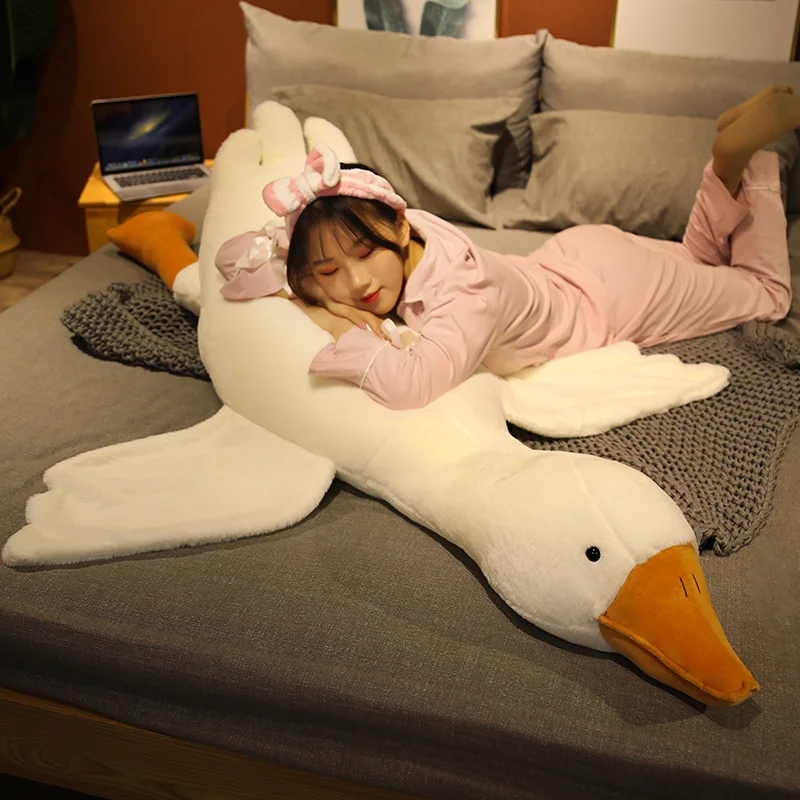 

Huggable Long Pillow Soft Stuffed Giant Duck Cuddly Swan Doll Huge Simulation Big White Goose Plush Toy for Kid Birthday Gift