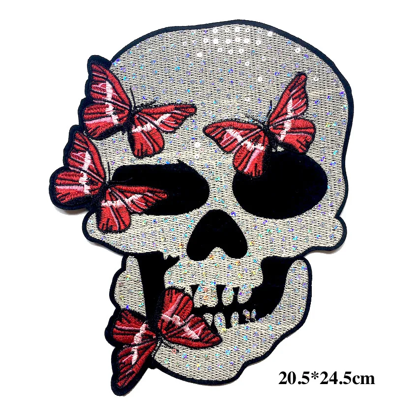 1 шт. брендовые крутые нашивки с аппликацией вышивкой черепом и блестками