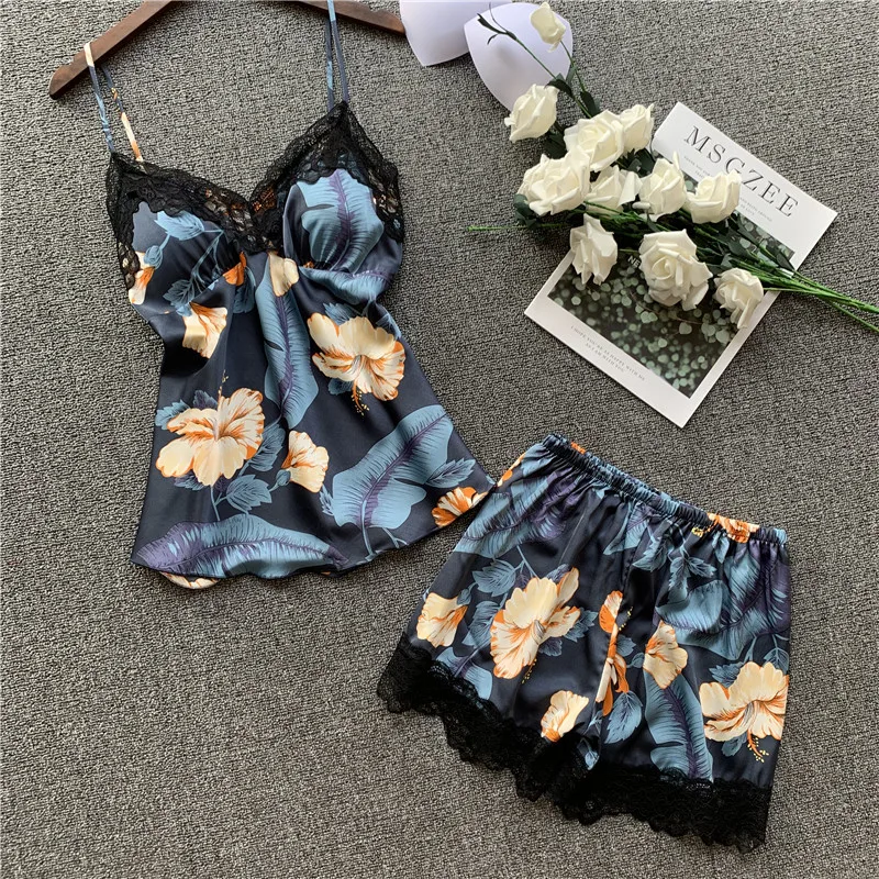 

Fdfklak New 2 Pieces Pyjama Set 2020 Women Summer Sexy Silk Pajamas Sets Satin Sleep Suit Nightwear Home Clothes Sleepwear