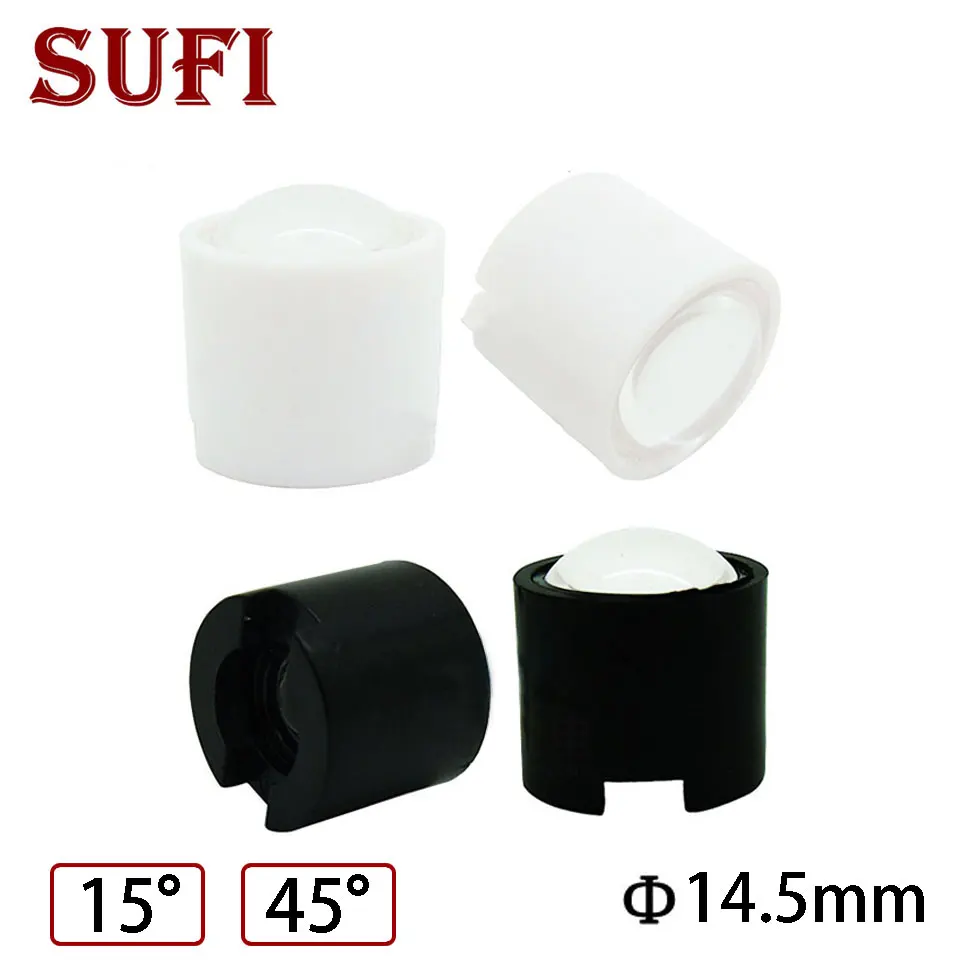 

50pcs LED Lens Black White Holder 15 Degree 45Degree Focus Reflector Collimator 14.5mm For 1W 3W 5W High Power LED Light