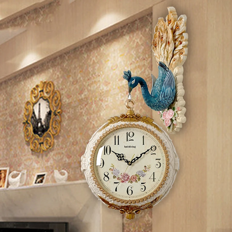 3d Роскошные большие настенные часы Павлин металлические домашний декор