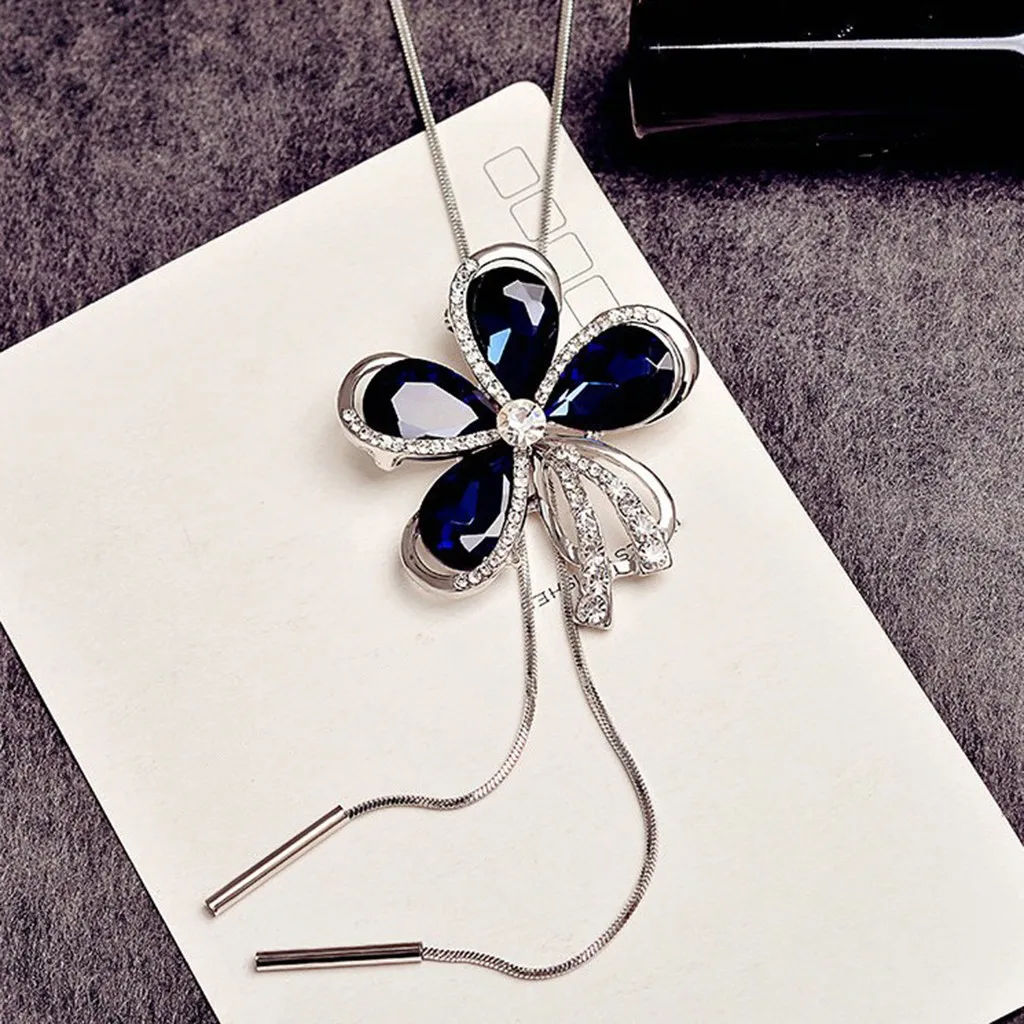 Женская мода кулон ожерелье алмаз лист Простой Жемчуг бахрома дикая Длинная