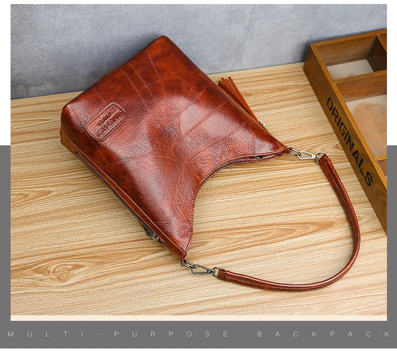 Vintage Female Shoulder Messenger Bag Ladies Soft PU Leather Crossbody Bags For Women Handbag Sac Fashion Tassel Bucket Bag