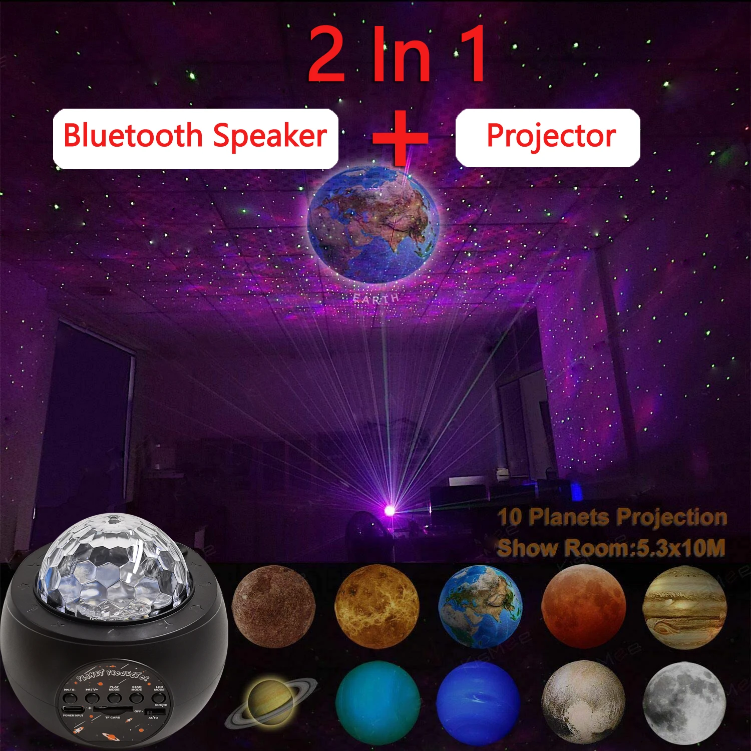 

Nine Planets Moon Projection Bluetooth Speaker Starry Sky Galaxy Water Pattern Night Light Projector Music Nebula Lamp