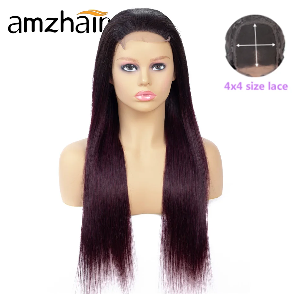 Парики 1B/99J Ombre цветные прямые 4*4 Человеческие волосы Remy бразильские 150 плотность
