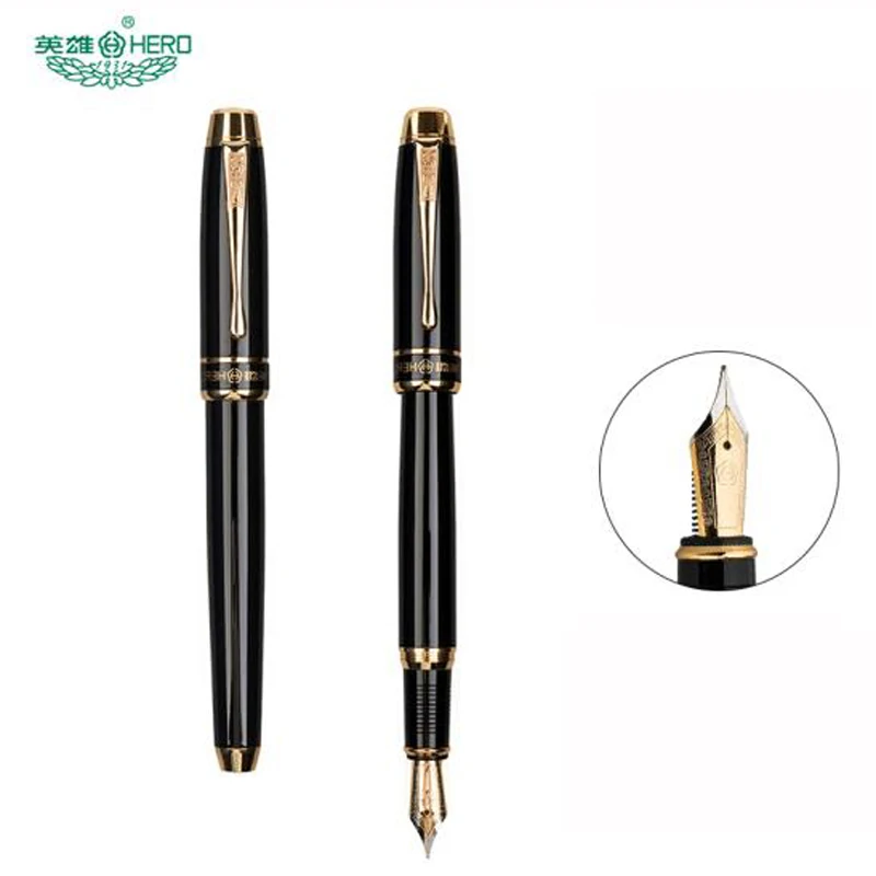 

Hero Gift Popular Fountain Pen Metal Brushed Luxury Black Business Office School Writing Ink Pen Iraurita Fine 0.5mm Pen