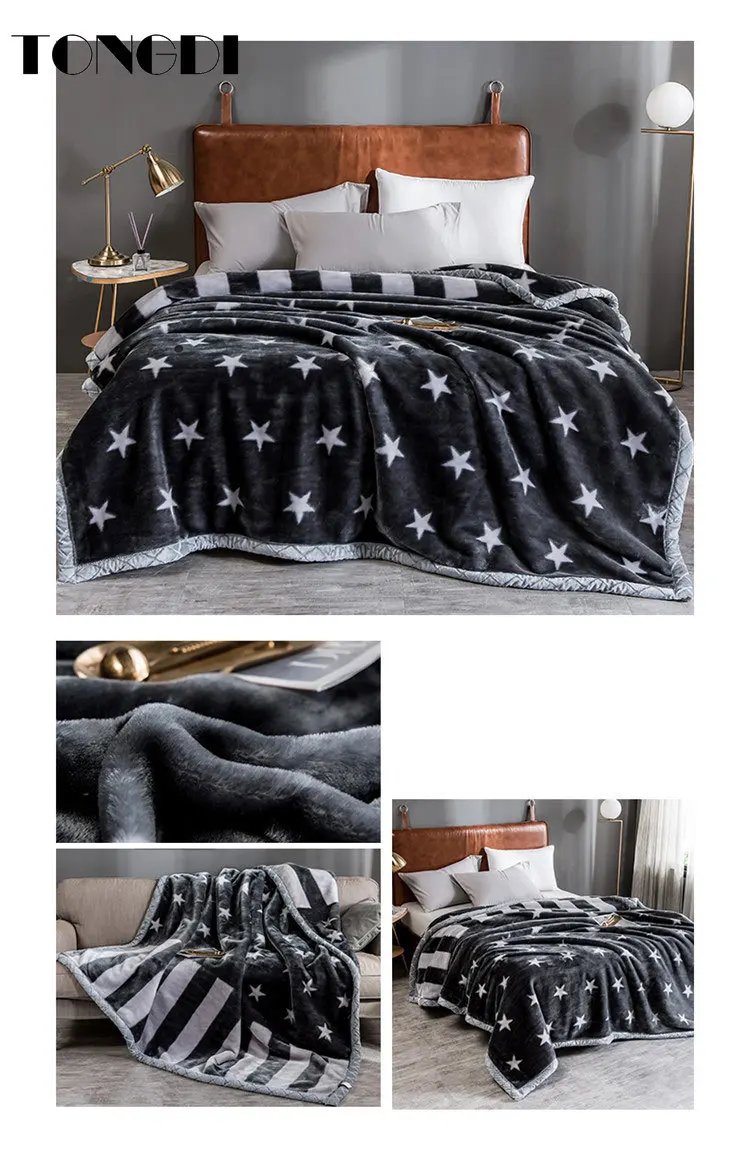 

TONGDI Soft Warm Thickened Fannel Fleece Blanket Print Luxury Decor For Winter Couch Cover Bed Sofa Machine Wash Plush Bedspread