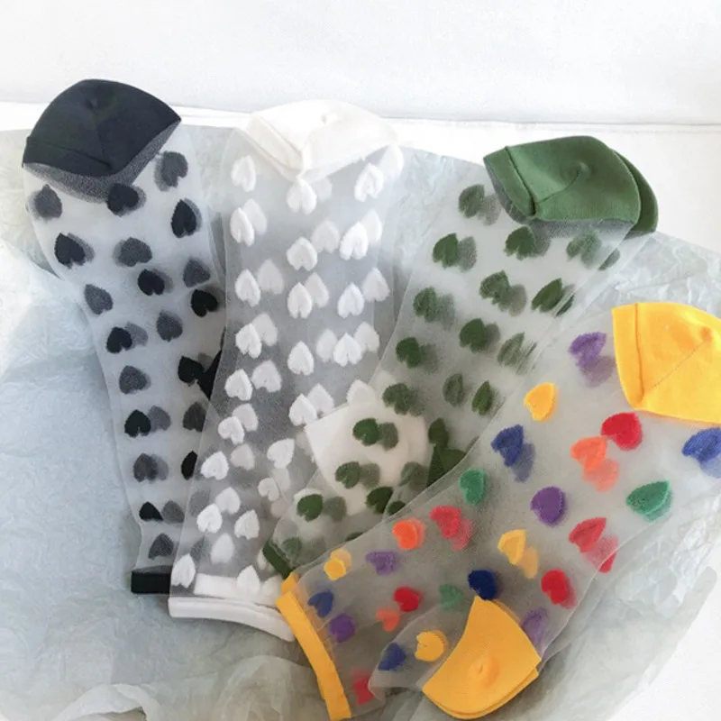 

Ladies Glass Short Silk Stitching Small Love Women's Socks Korean Version Ins Color Transparent Light Breathable Socks Women
