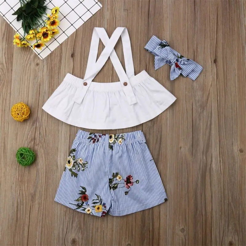 Комплект одежды для маленьких девочек летний топ на лямках футболка шорты с