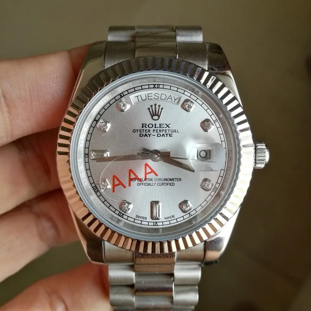 

silver U1 luxury watch men 40mm RLX DayDate automatic mechanical AAA sweeping Stainless steel 18k Rolexable