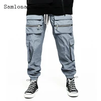 samlona plus size mens casual pants 2022 spring new cargo pants solid multi pocket trouser outdoor leisure skinny pant homme 3xl