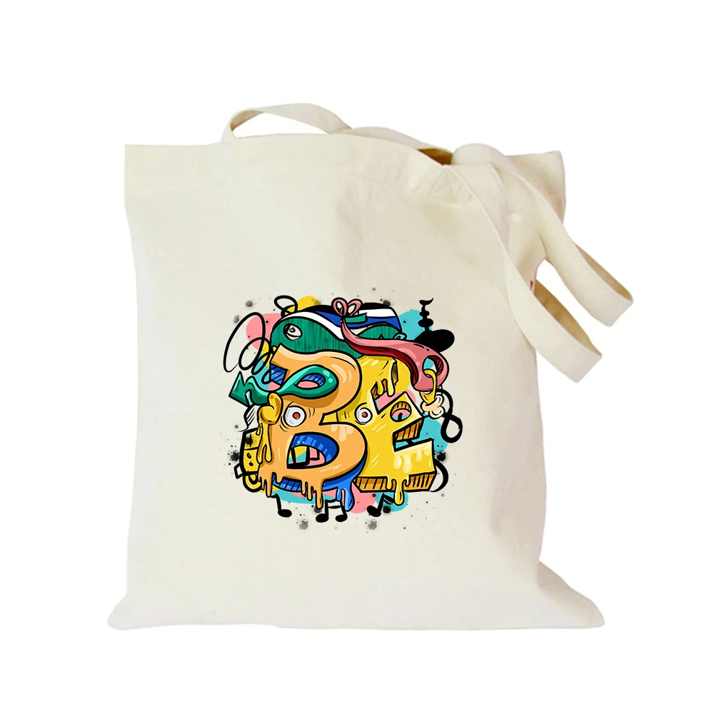 Original Custom logo Canvas Tote Cute Rock Graffiti Cartoon Print Handbag Men or Women Shoulder Bag Kawaii Shopping hand bag |