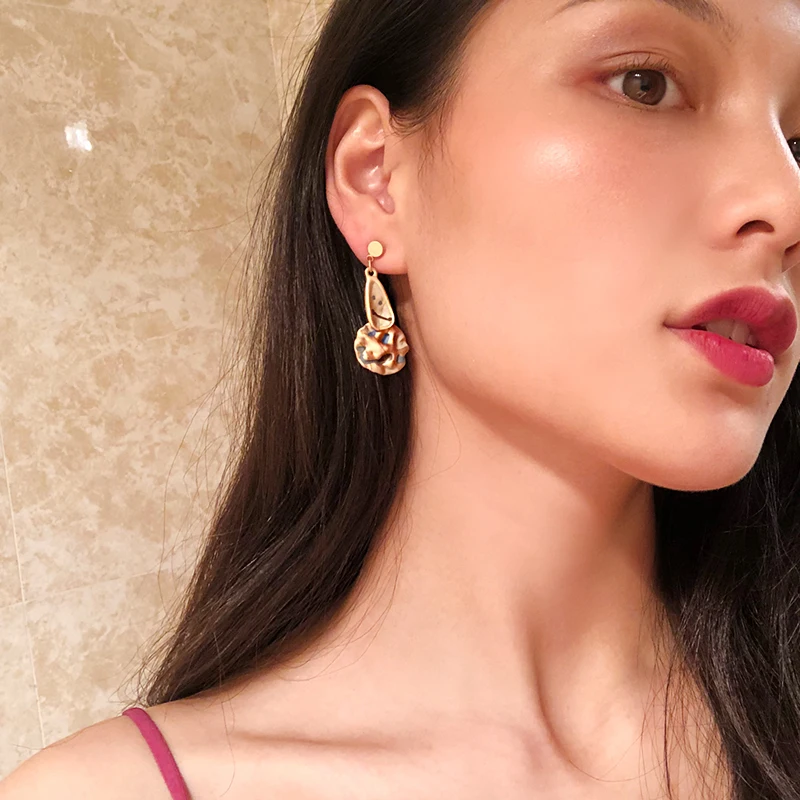 Корейские винтажные геометрические металлические висячие серьги с ручной