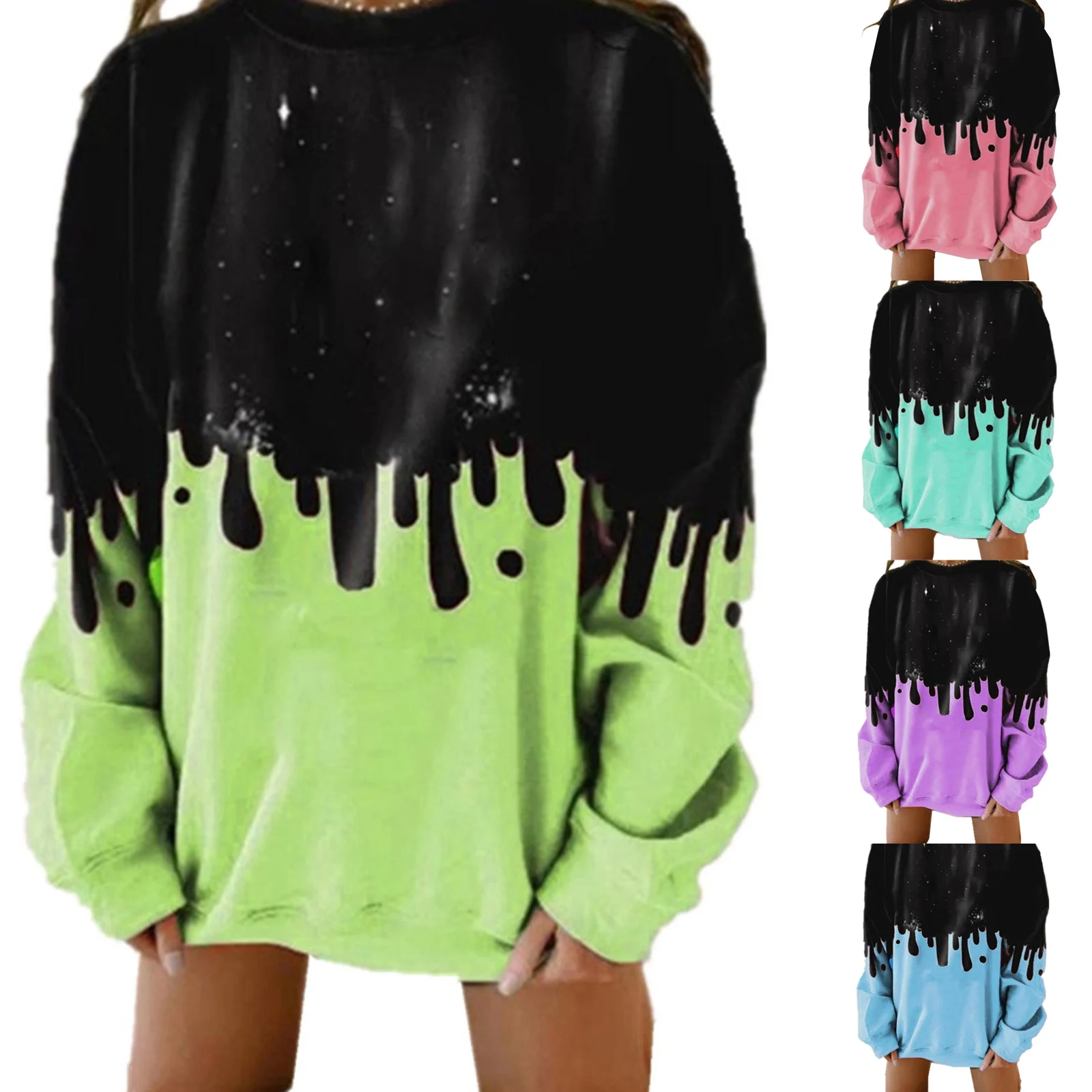 

Christmas Women Casual Autumn Winter Sweatshirt Long Sleeve Round Neck Color Printed Block Pullover Top 2020 Spring Casual