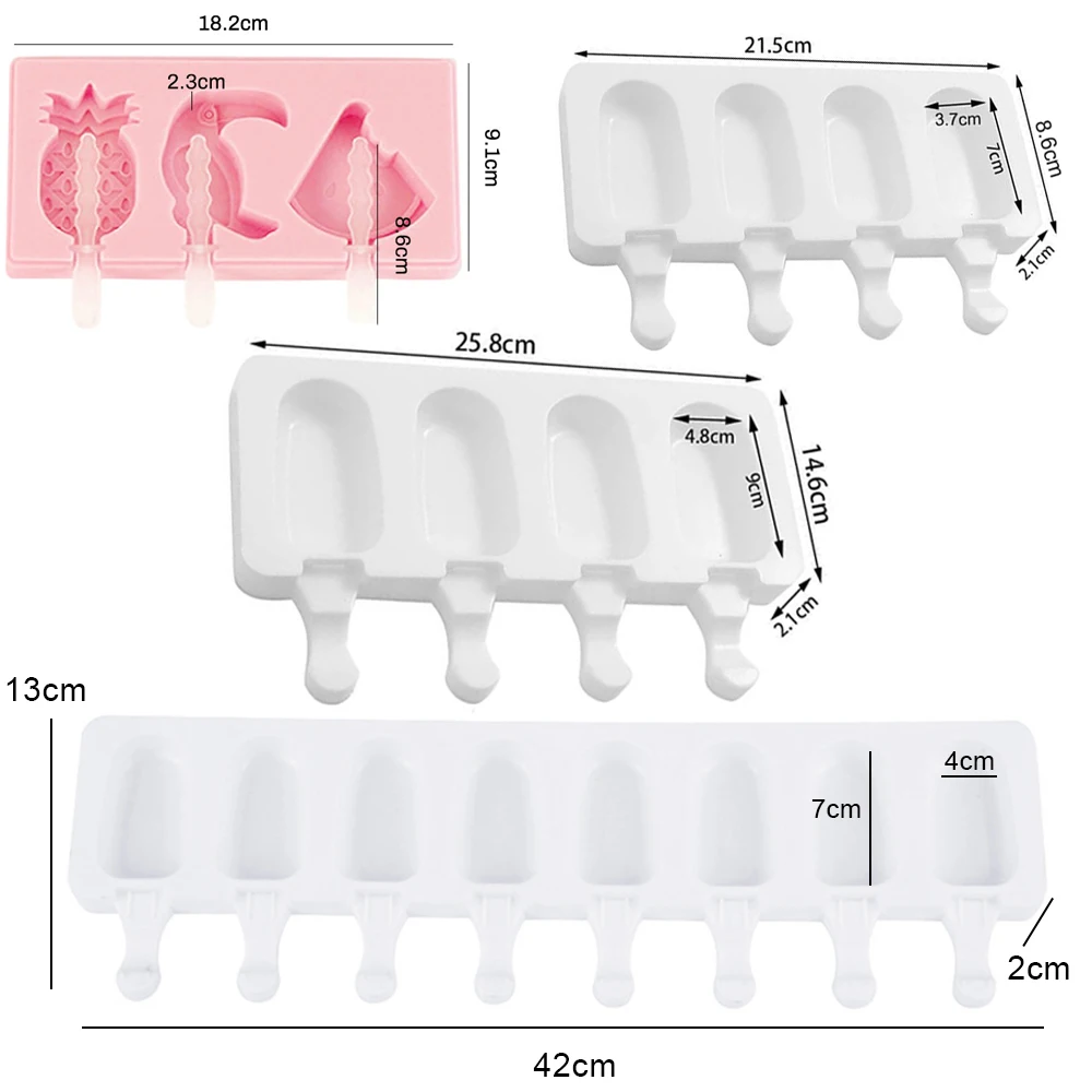 

Silicone Ice Cream Mold DIY Homemade Popsicle Molds Freezer Juice 4 Cell Big Size Ice Cube Tray Popsicle Barrel Maker Mould Tool