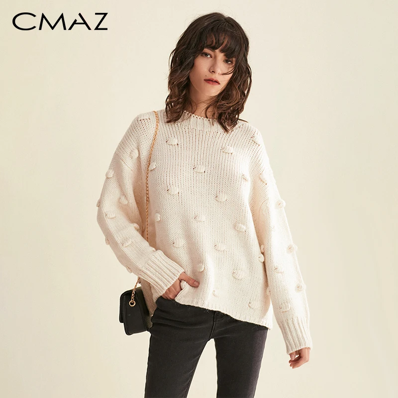 CMAZ Оригинальный красивый теплый вязанный мягкий свитер оверсайз с полукруглым