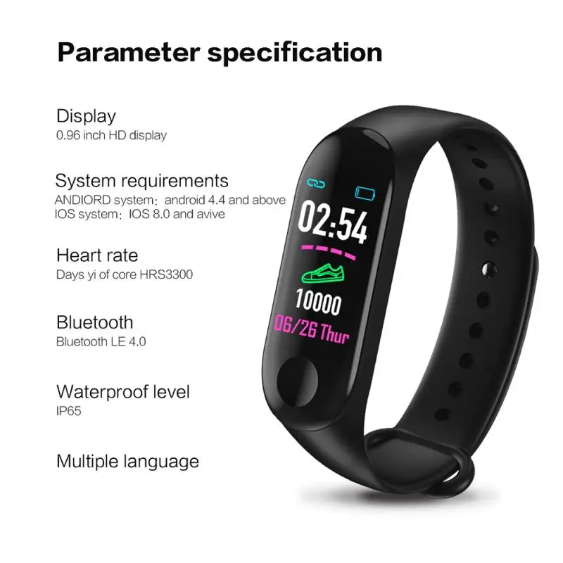 

M3Plus Bluetooth Smart Watch Heart Rate Blood Pressure Health Wristband Waterproof Fitness Tracker Watch M3 Wearable Devices