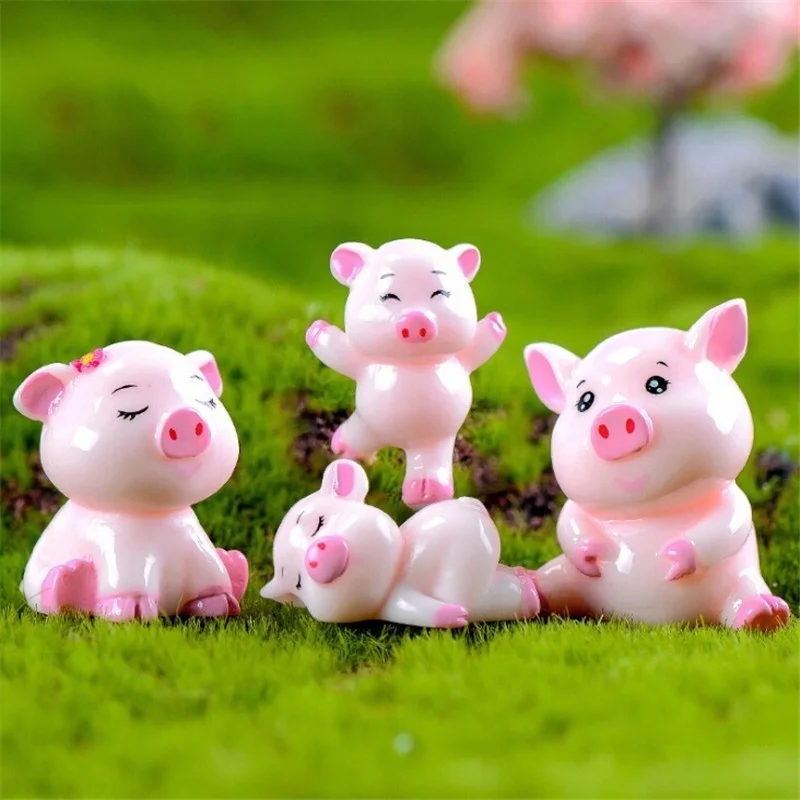 

4pcs Pigs Mini Miniature Figurine Fairy Garden Dollhouse Decor Micro Landscape Kawaii Accessories