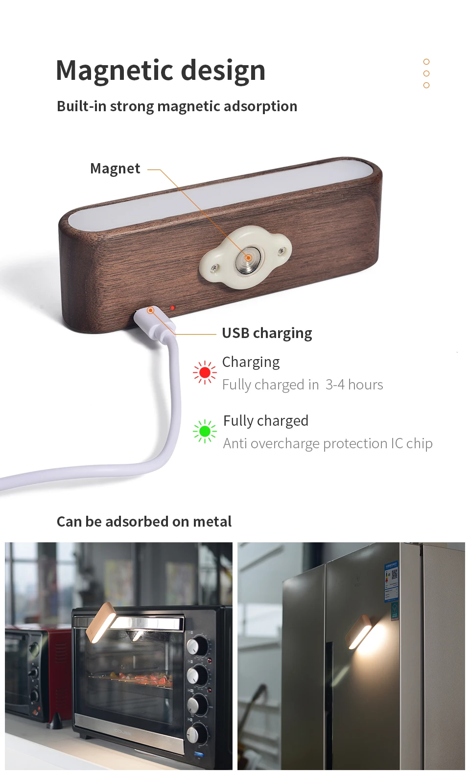 night lamp for bedroom wall Wooden Magnetic Dimmable 360° Rotatable Portable Lights Battery Powered Lamps Rechargeable Night Wall Table Lights for Reading childrens night lights