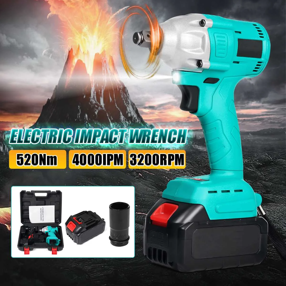 

388VF Brushless Electric Screwdriver Cordless Impact Wrench 15000MAH 520N.m Torque 1/2 inch Power Tools with 1 Battery Kit