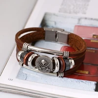 wangaiyao simple beaded leather bracelet creative trend stainless steel buckle student bracelet