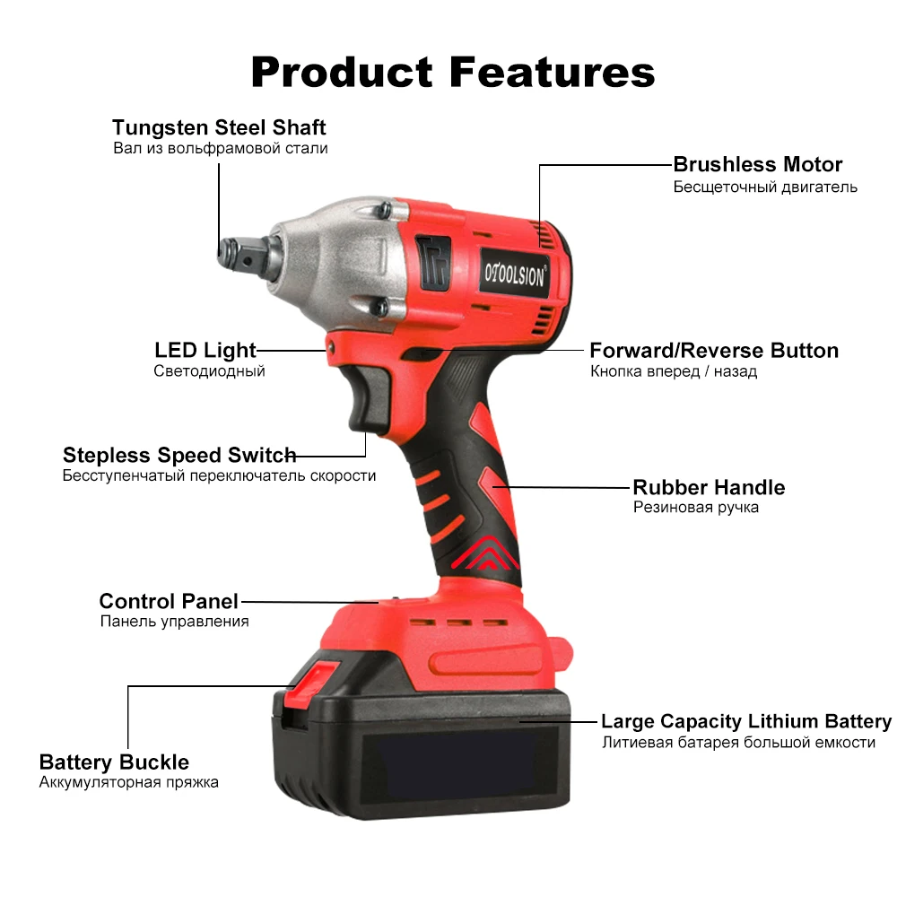 21V 320N.m Brushless Cordless Wrench 450W Powerful Electric Socket Impact 3000mAh Lithium-lon Battery Power Tools Kit | Инструменты