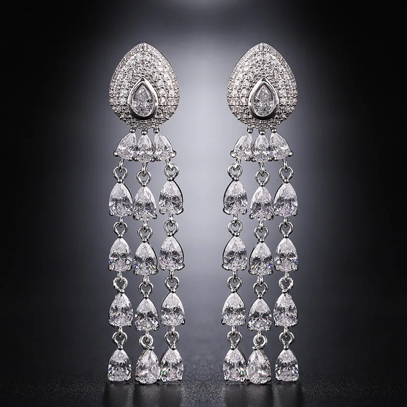 

European and American tassels long earrings women's retro water drop luxury earrings factory outlet