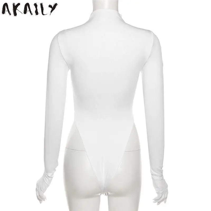 

Akaily Summer Black Sexy See Through Bodysuit Women White Mesh Patchwork Long Sleeve Bodycon Jumpsuit Female Clubwear Outfit