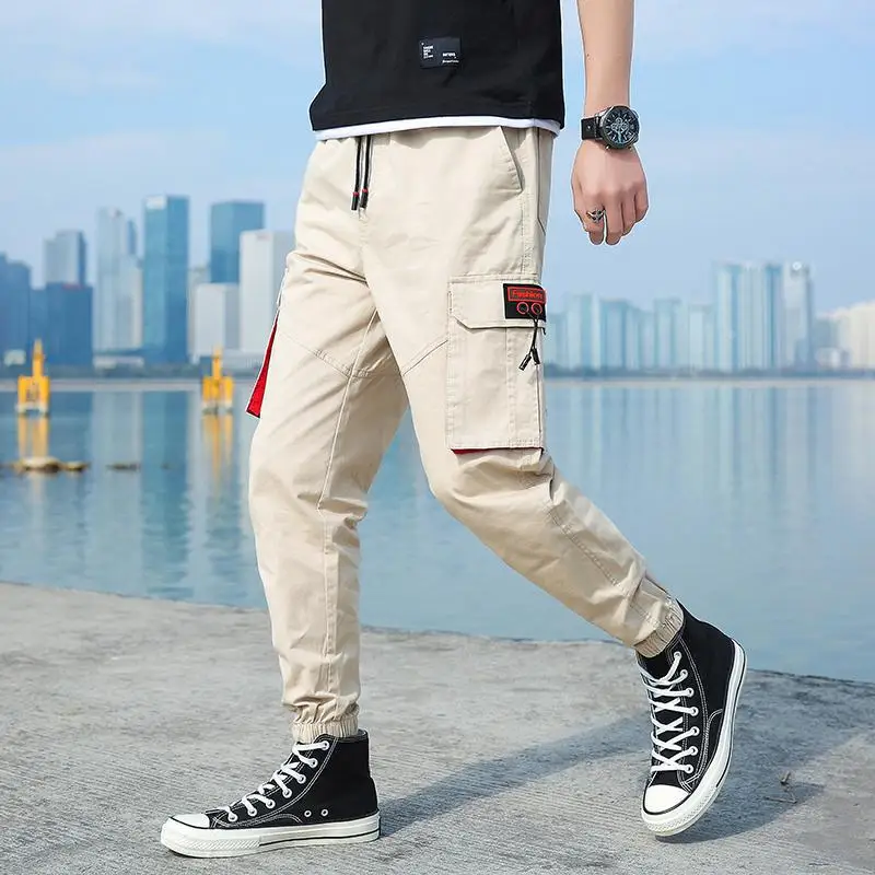 

Men's Plus Size Cargo Pants Men Elastic Waist Hip Hop Pants Mens Fashion Streetwear Workout Military Style Cotton Trousers