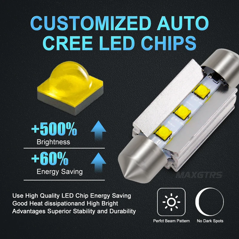 2x C5W светодиодный гирлянда лампы CREE чип Canbus Error Free 600LM 6000K 31/36/39/41 мм Купол Карта для