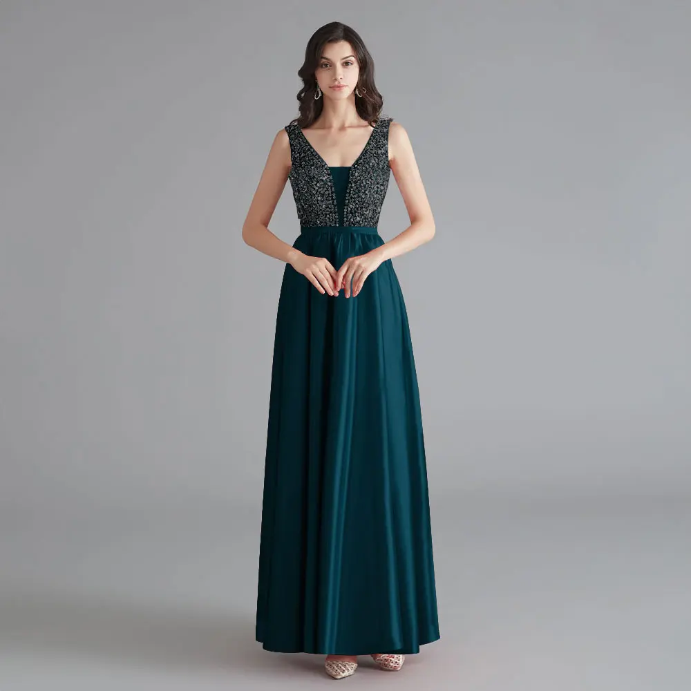 Dark Green Beauty Emily,, v-образный вырез, стразы, без рукавов, платья подружек невесты, длинное, на заказ, свадебное платье, Vestido dama de honor - Цвет: Dark Green